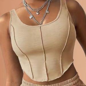 Woman's Sleeveless Cropped Tank - Large Nude Top
